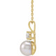 14 Karat Yellow Gold Cultured White Freshwater Pearl and 0.25 Carat Lab Grown Diamond 18 inch Necklace