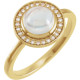 14 Karat Yellow Gold Natural Rainbow Moonstone and 0.10 Carat Natural Diamond Halo Style Ring