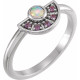 Platinum Natural White Ethiopian Fire Opal and Natural Pink Sapphire Fan Ring