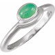 White Gold Ring 14 Karat Natural Green Chrysoprase Bezel Set Cabochon Ring