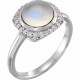 Sterling Silver Natural Rainbow Moonstone & 1/6 CTW Natural Diamond Halo-Style Ring