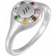Platinum Natural Multi-Gemstone & 1/10 Carat Natural Diamond Halo Style Signet Ring