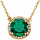 Shop 14 Karat Yellow Gold 6mm Round Emerald and .04 Carat Diamond 16 inch Necklace
