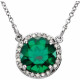 Sterling Silver 6mm Round Emerald and .04 Carat Diamond 16 inch Necklace