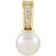 White Pearl Pendant in 14 Karat Yellow Gold Freshwater Cultured Pearl and .03 Carat Diamond Pendant