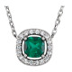 14 Karat White Gold Lab Grown Emerald and .04 Carat Diamond 16 inch Necklace