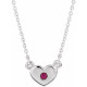 Lab Ruby Gem in 14 Karat White Gold Lab Ruby Heart 16 inch Necklace