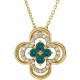 14 Karat Yellow Gold Lab Grown Alexandrite and 0.10 Carat Natural Diamond Clover 18 inch Necklace