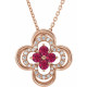 14 Karat Rose Gold Ruby and 0.10 Carat Diamond Clover 18 inch Necklace