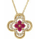 14 Karat Yellow Gold Natural Ruby and 0.10 Carat Natural Diamond Clover 18 inch Necklace