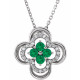 Platinum Natural Emerald and 0.10 Carat Natural Diamond Clover 18 inch Necklace