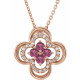 14 Karat Rose Gold Pink Tourmaline and 0.10 Carat Diamond Clover 18 inch Necklace