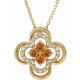 14 Karat Yellow Gold Citrine & 0.10 Carat Diamond Clover 18 inch Necklace
