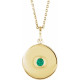 Lab Grown Emerald Gem set in 14 Karat Yellow Gold Disc 16 inch Necklace