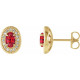 14 Karat Yellow Gold Lab Created Ruby and 0.13 Carat Diamond Halo Style Earrings