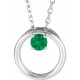 14 Karat White Gold Natural Emerald Circle 16 inch Necklace