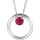Sterling Silver Natural Ruby Circle 16 inch Necklace
