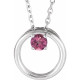 14 Karat White Gold Pink Tourmaline Circle 16 inch Necklace