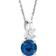 Lab Sapphire Gem in Platinum Lab Sapphire and 0.10 Carat Diamond 16 inch Necklace