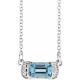 Platinum  Aquamarine & .02 Carat Diamond Bar 16 inch Necklace