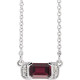 14 Karat White Gold Mozambique Garnet and .02 Carat Diamond Bar 16 inch Necklace