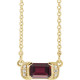 14 Karat Yellow Gold Natural Mozambique Garnet and .02 Carat Natural Diamond Bar 16 inch Necklace