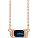 14 Karat Rose Gold Blue Sapphire and .02 Carat Diamond Bar 16 inch Necklace