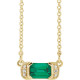 14 Karat Yellow Gold Lab Grown Emerald and .02 Carat Natural Diamond Bar 16 inch Necklace