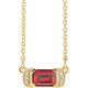 14 Karat Yellow Gold Lab Grown Ruby and .02 Carat Natural Diamond Bar 16 inch Necklace