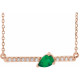 Lab Grown Emerald Gem set in 14 Karat Rose Gold and 0.10 Carat Diamond Bar 18 inch Necklace