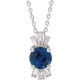 Lab Sapphire Gem in Platinum Lab  Sapphire and 0.16 Carat Diamond 16 inch Necklace