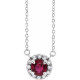 Lab Ruby Gem in Sterling Silver 3.5 mm Round Lab Ruby and.04 Carat Diamond 16 inch Necklace