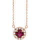 Lab Ruby Gem in 14 Karat Rose Gold 4 mm Round Lab Ruby and.06 Carat Diamond 16 inch Necklace