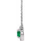 Created Emerald Necklace in Sterling Silver 4 mm Round Cut and .06 Carat Diamond 16 inch Necklace