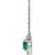 Created Emerald Necklace in Sterling Silver 4 mm Round Cut and .06 Carat Diamond 18 inch Necklace