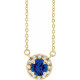 Created Sapphire Necklace in 14 Karat Yellow Gold 4.5 mm Round Lab Sapphire and .06 Carat Diamond 16 inch Necklace