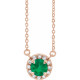 Created Emerald Necklace in 14 Karat Rose Gold 4.5 mm Round Cut and .06 Carat Diamond 16 inch Necklace