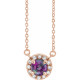 14 Karat Rose Gold Lab Alexandrite 4.5 mm  and .06 Carat Diamond 18 inch Necklace