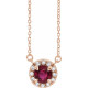 Lab Ruby Gem in 14 Karat Rose Gold 5 mm Round Lab Ruby and 0.12 Carat Diamond 16 inch Necklace