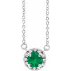 Lab Grown Emerald Gem set in 14 Karat White Gold 6 mm Round Cut and 0.20 Carat Diamond 18 inch Necklace