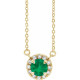 Lab Grown Emerald Gem set in 14 Karat Yellow Gold 6 mm Round Cut and 0.20 Carat Diamond 16 inch Necklace