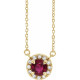 Created Ruby Necklace in 14 Karat Yellow Gold 6.5 mm Round Lab Ruby and 0.20 Carat Diamond 16 inch Necklace