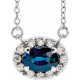 Created Sapphire Necklace in 14 Karat White Gold 5x3 mm Oval Lab Sapphire and .05 Carat Diamond 18 inch Necklace