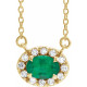 Lab Grown Emerald Gem set in 14 Karat Yellow Gold 5x3 mm Oval Cut and .05 Carat Diamond 16 inch Necklace