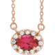 Lab Ruby Gem in 14 Karat Rose Gold 5x3 mm Oval Lab Ruby and .05 Carat Diamond 18 inch Necklace