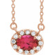 Lab Ruby Gem in 14 Karat Rose Gold 5x3 mm Oval Lab Ruby and .05 Carat Diamond 16 inch Necklace