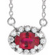 Created Ruby Necklace in Platinum 6x4 mm Oval Lab Ruby and 0.10 Carat Diamond 16 inch Necklace