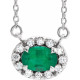 Created Emerald Necklace in Sterling Silver 6x4 mm Oval Cut and 0.10 Carat Diamond 18 inch Necklace