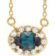 Created Alexandrite Necklace in 14 Karat Yellow Gold 7x5 mm Oval Lab Alexandrite and 0.16 Carat Diamond 16 inch Necklace