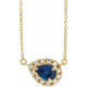 Created Sapphire Necklace in 14 Karat Yellow Gold 5x3 mm Pear Lab Sapphire and 0.12 Carat Diamond 18 inch Necklace